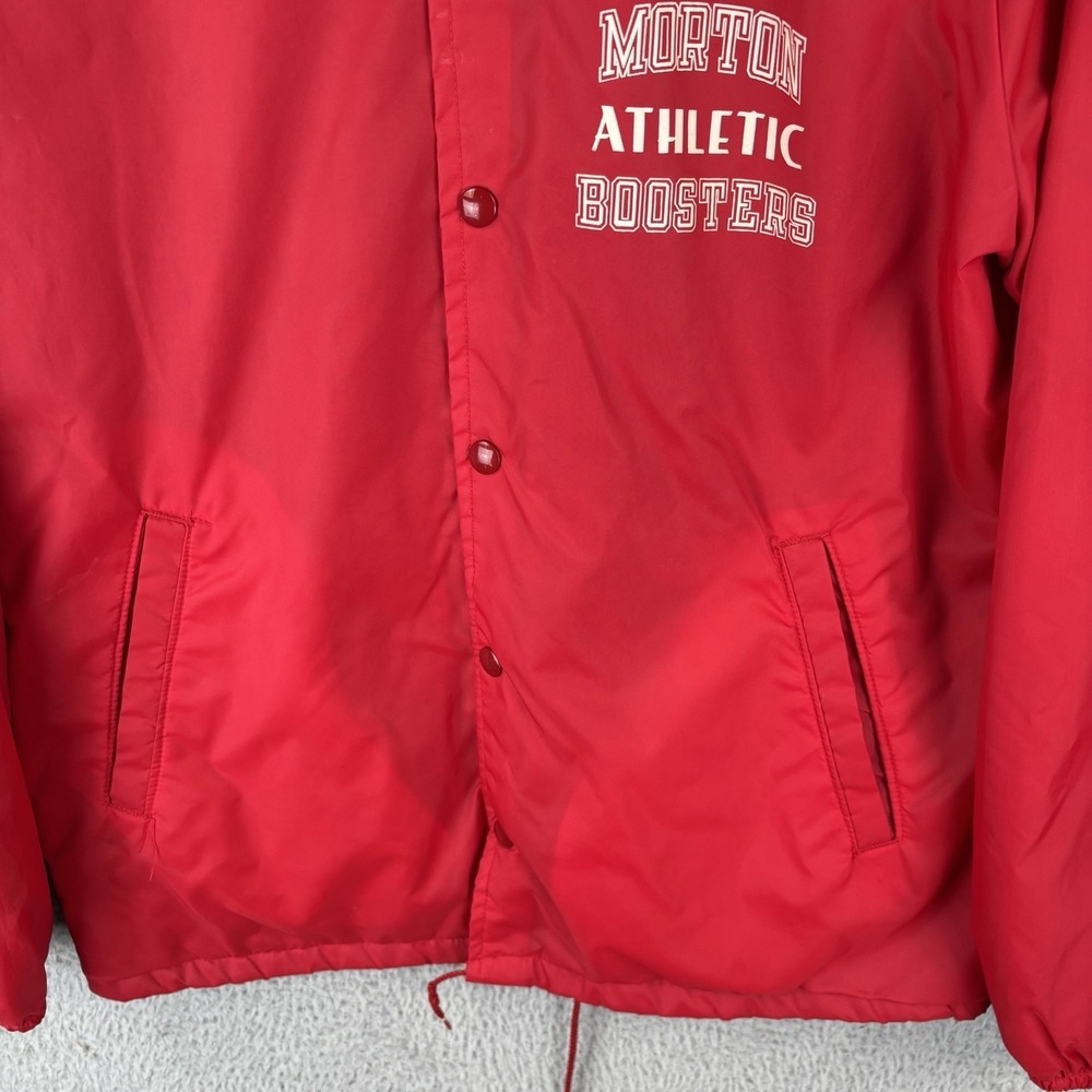 Vintage 1980s Champion Coaches Jacket Mens Small Red Sherpa Lined Snap Made USA - Picture 3 of 10